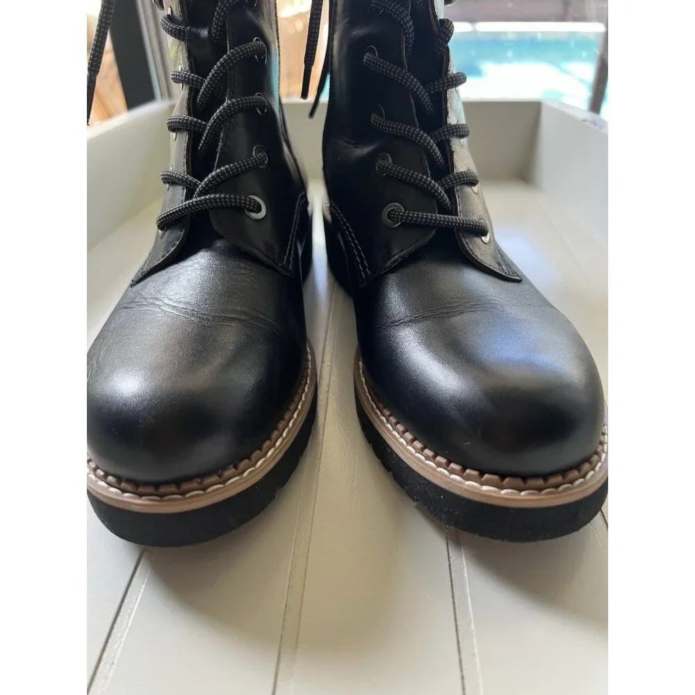 Pikolinos Black Leather Combat Boots Womens US 6 EU 37 Lace Up Side Zip - Picture 8 of 14